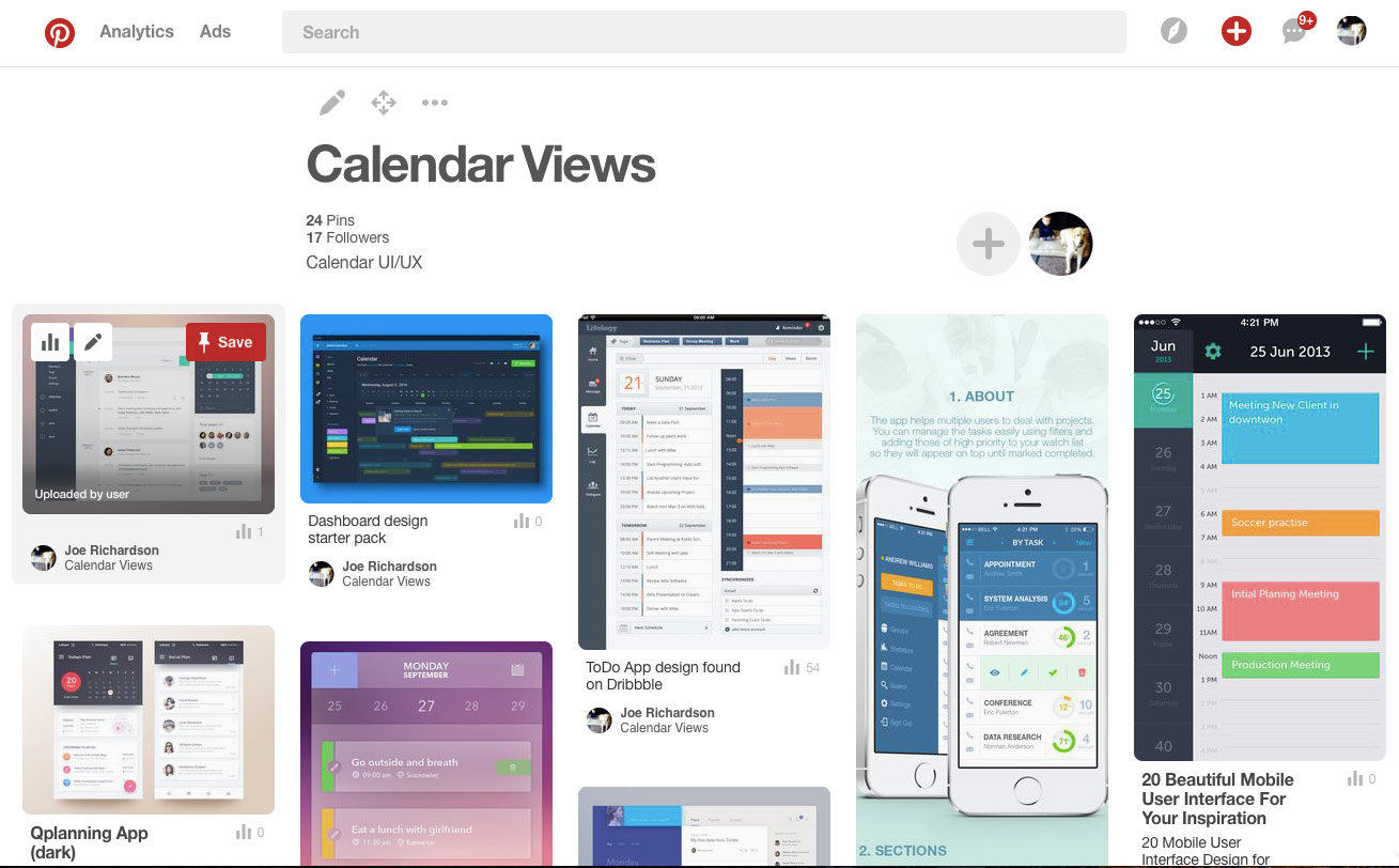Pintrist calendar examples